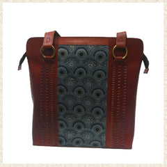 Brown Leather Shoulder Bag with Mashru Silk Design