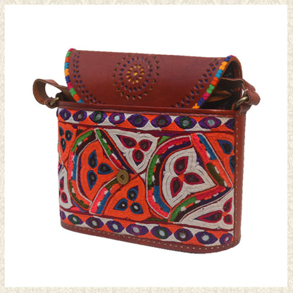 Handcrafted Leather and Abla Over the Shoulder Bag | Chamak Craft and Art