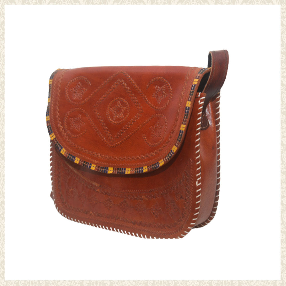 Hand Stitched Over the Shoulder Embroidered Leather Bag | Chamak Craft and Art
