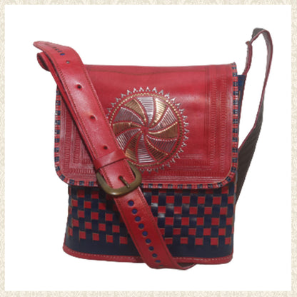 Bold and Beautiful Red and Blue Leather Bag