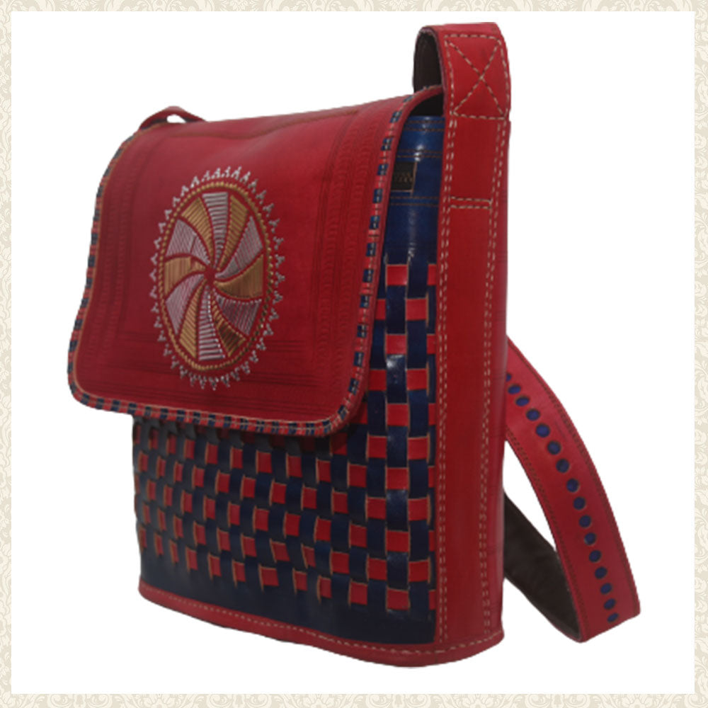 Bold and Beautiful Red and Blue Leather Bag