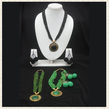 Artisanal Hand Beaded Necklace and Earrings Set