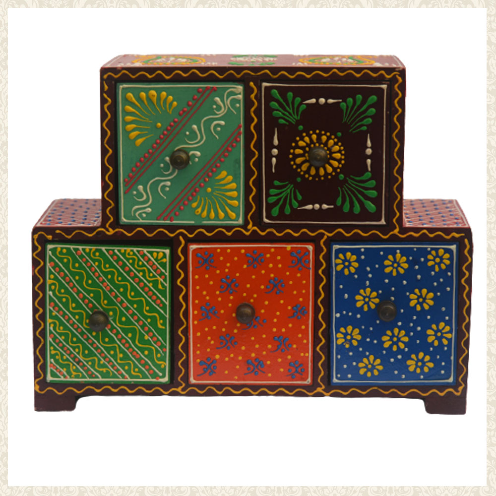 Handmade Teak Wood Jewellery Box - Hand Painted with Vegetable Paint
