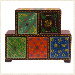 Teak Wood Jewellery Box - Hand Painted with Vegetable Paint
