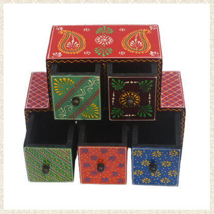 Handmade Teak Wood Jewellery Box - Hand Painted with Vegetable Paint