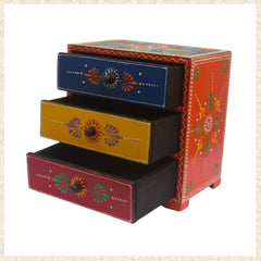 Handmade Wooden 3 Drawer which is Hand Painted with Vegetable Paint