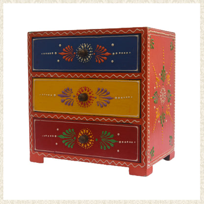 Handmade Wooden 3 Drawer which is Hand Painted with Vegetable Paint