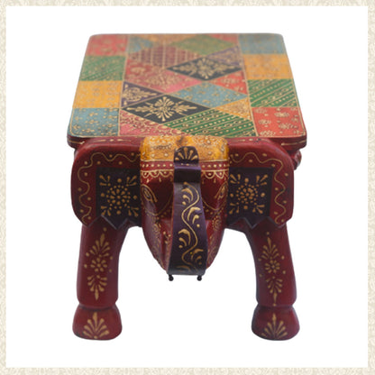 Handmade Wooden Elephant Table - Multicoloured