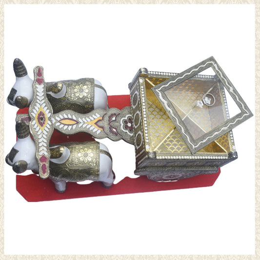Wooden Decorative Bull and Cart with Oxidised Dry Fruit Box