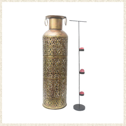 Gold Iron Mia Pillar Vase 4 T-Lights Candle Holder