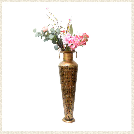 Handmade Gold Large Vase with Intricate Carving