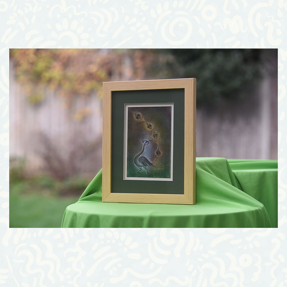 Handmade Nail Art Framed with a Peacock