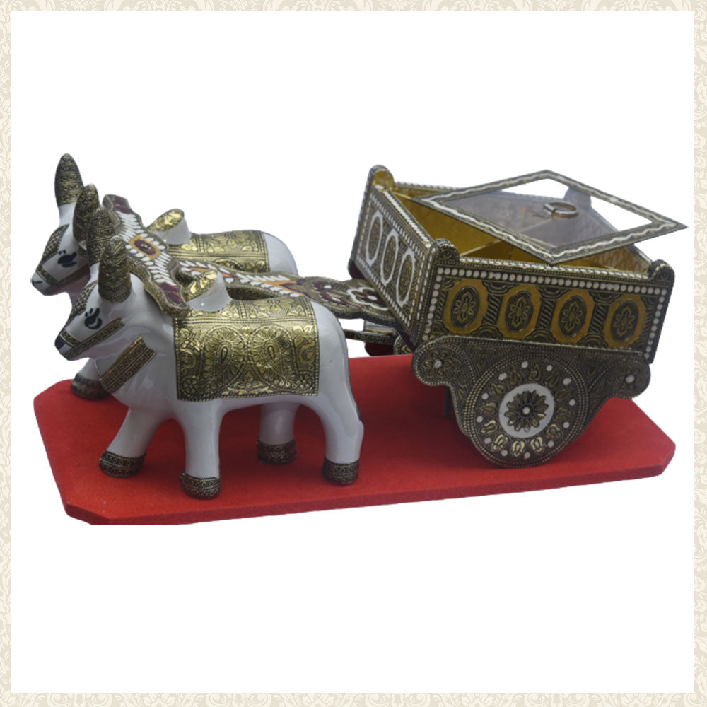 Wooden Decorative Bullock Cart with Oxidised Dry Fruit Box